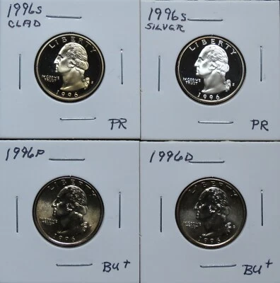 1996P BU+, 1996D BU, 1996S Clad PR, 1996S Silver PR Wash. QTS 5A17DPC-1-2-3-4 - Image 1 of 4