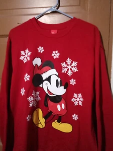 Disney Mickey Mouse Christmas Sweater Size XL/XG 46-48 Santa Red Snow Flakes - Picture 1 of 8