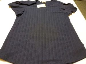 Green Envelope Shirt Womens Size Small Short Sleeve Round Neck Navy Blue Blouse - Picture 1 of 12
