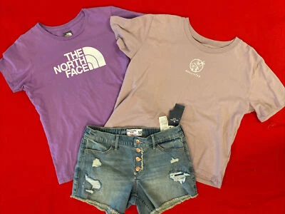 3Pc Abercrombie Kids Denim Shorts Wash Sz 15/16 Tops Hollister M North Face L - Image 1 of 4