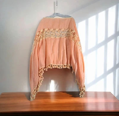 Poncho Top Pretty Angel Mujer Talla Única Naranja Borlas Bordadas Mezcla de Lino Foto 1 de 4