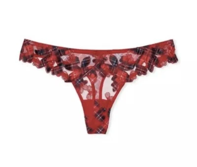 NWT Victorias Secret VERY SEXY Floral Embroidery Thong Panty Red Plaid XXL - Image 1 of 3