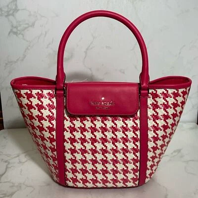 New Kate Spade Hot Pink & White  HoundsTooth "Cruise" Medium Tote Shoulder Bag - Image 1 of 4