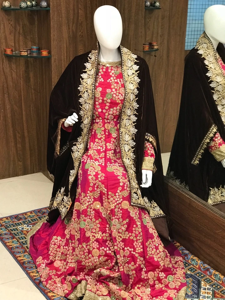 Capa de veludo marrom, xale de casamento, xales bordados de caxemira, capas de noiva, envoltório - Imagem 1 de 4