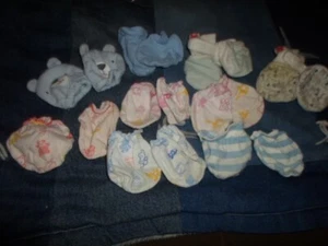 mittens newborn -baby clothes-  9 pairs- one child wore- one owner-multicolors  - Picture 1 of 2