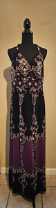 Vintage XL Women's SNAP Halter Top Dress Black & Purple w/slinky spring accents  - Picture 1 of 9