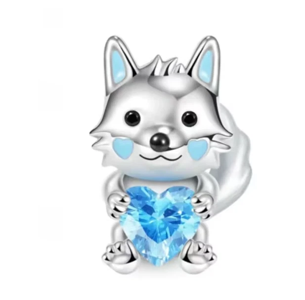 Charm Anhänger für Armband Fuchs blaues Herz Zirkonia Silber Geschenkidee - Bild 1 von 1