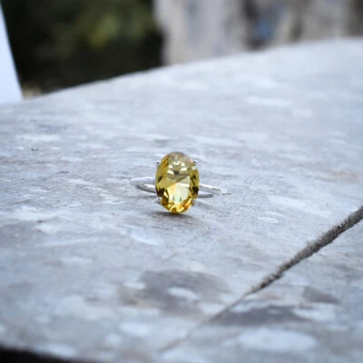 Anillo hecho a mano de plata de ley 925 con piedras preciosas de topacio limón de San Valentín todos los tamaños Foto 1 de 4