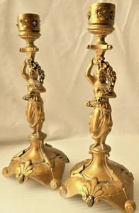  Elegant Pair of Candlesticks Signed A.B. Art Nouveau Victorian Style - Picture 1 of 12