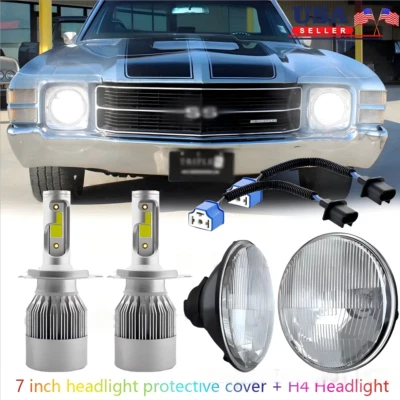 For Chevy El Camino 1971-1975 7" Inch Round LED Headlights Hi/Lo Beam White DRL - Image 1 of 4
