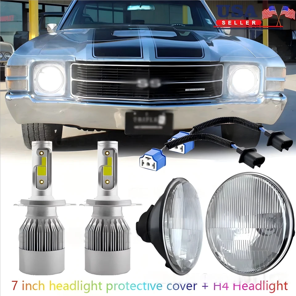 For Chevy El Camino 1971-1975 7" Inch Round LED Headlights Hi/Lo Beam White AAA - Image 1 of 4