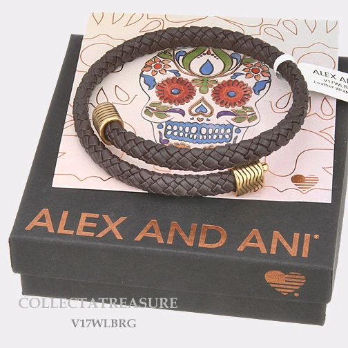 Auténtico Brazalete Alex and Ani Cuero, Espresso Rafaeliano Dorado Envoltura Foto 1 de 1