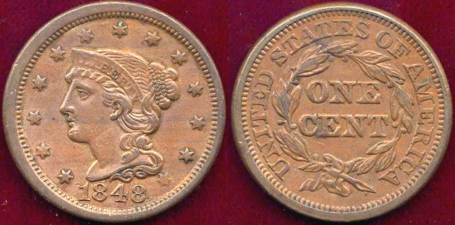 1848 1C  WELL STRCK BRAIDED HAIR LARGE CENT ++ - Image 1 of 1