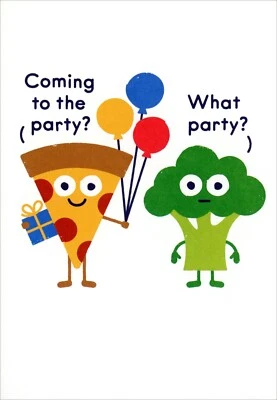 Funny BIRTHDAY Card, Pizza Broccoli Healthy Food by David Olenick + Envelope - Image 1 of 4