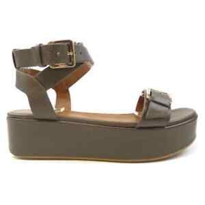 Sergio Rossi Women's Thick Bottom Ankle Strap Open Toe Sandals in Khaki Size 38