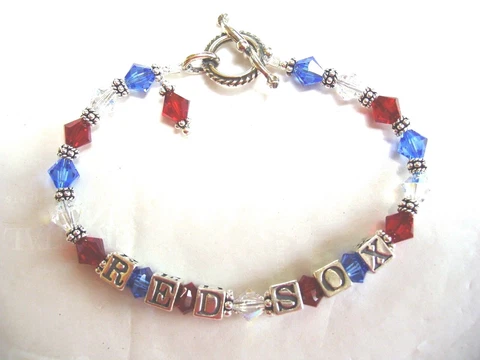 BOSTON RED SOX JEWELRY BRACELET made with SWAROVSKI CRYSTAL, SILVER, BEADED, MLB Cover
