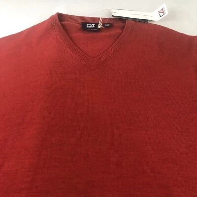 Cutter and Buck Sweater XL Mens Orange V Neck Merino Wool Blend XL - Image 1 of 4