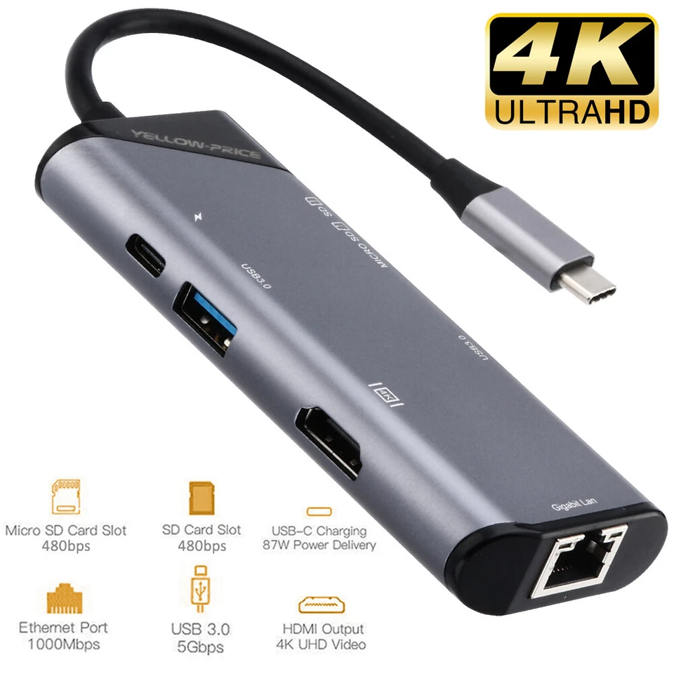 Ultra-Speed USB-C Hub Adapter for iPad Pro, MacBook Pro/Air 2020, Compact 7-In-1 - Image 1 of 4
