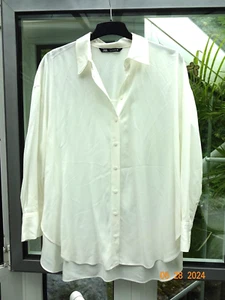 Bluse Damen Hemdbluse in ecrü hinten länger Langarm Gr. L von Zara im Rücken rec - Bild 1 von 2