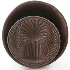 Antique Plunger Type Wood Butter Stamp Mold Press -  Carved Wheat Design 