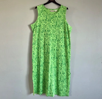 Vintage Dress Size 1X 100% Cotton Bright Green Resort Wear Cruise Beach Cover - Image 1 of 4