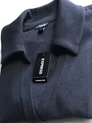 Nuevo con etiquetas Body Express Manga Larga Cuello Abotonado Elastizado Acanalado Azul Mujer XS Foto 1 de 4