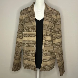 Kari New York Floral Leaf 2 Pc Blazer Tank Career Striped Tan Brown Women Size 8 - Picture 1 of 6