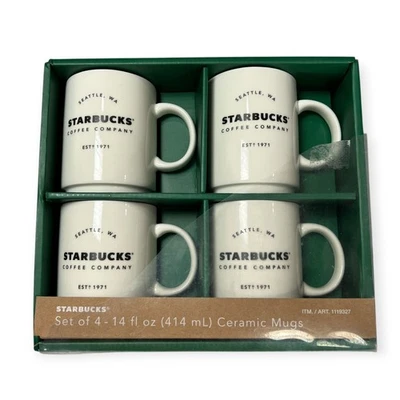 NOVO Starbucks Coffee Company Seattle Canecas Empilháveis de Cerâmica Conjunto de 4 Xícaras LEIA - Imagem 1 de 4