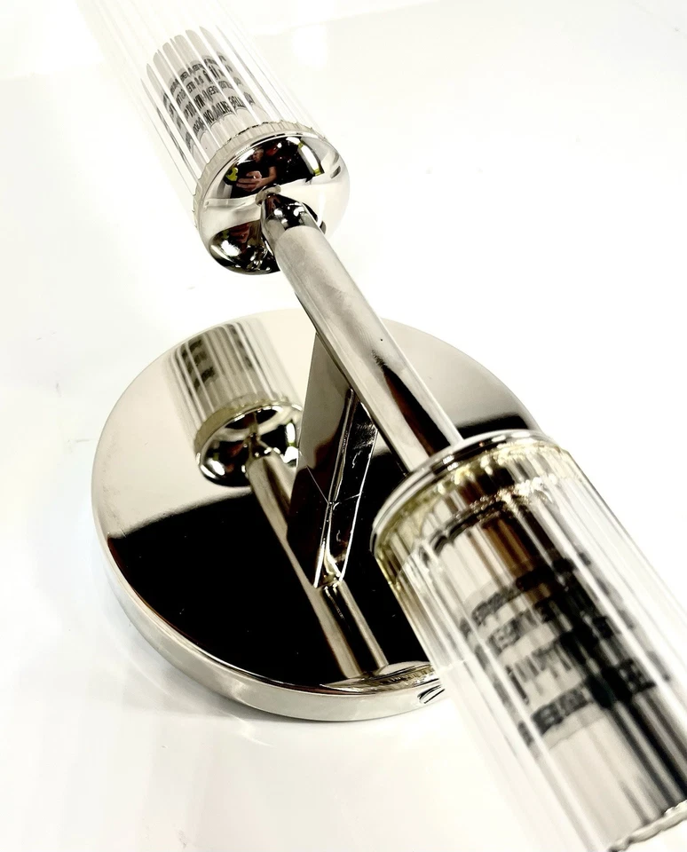 Aplique doble de vidrio acanalado Pottery Barn Cooper níquel pulido NUEVO regular $199 Foto 1 de 4