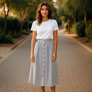 Draper James Mujer Negro Blanco Rayas Midi Línea A Falda Talla XXL (16) - Imagen 1 de 10