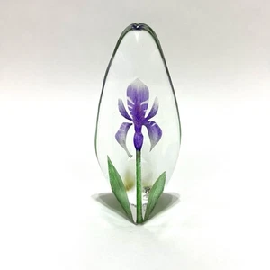 Mats Jonasson Etched Purple Iris 3D. Glass Paperweight - Picture 1 of 7