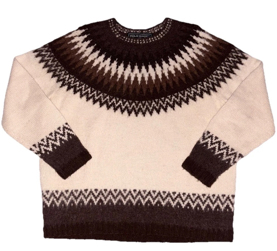 Suéter Nórdico Vintage Polo Deportivo Ralph Lauren Lana Alpaca Fair Isle Para Hombres M Foto 1 de 4