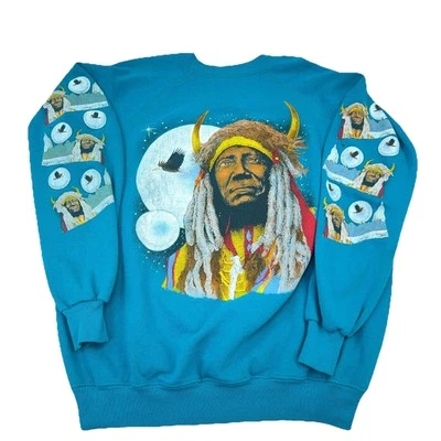 Sudadera india vintage para mujer XL cuello redondo suéter nativo americano AOP 90s * Foto 1 de 4