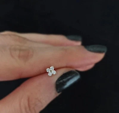 Pin piercing anillo nariz diamante redondo natural calibre 18 oro amarillo 14K Foto 1 de 3