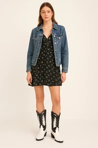 ROC India Cowboystiefel Schwarz Weiß UK 7 Leder Western Urban Outfitters Neu - Bild 1 von 9