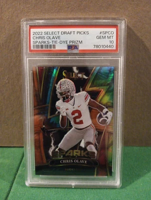 2022 Select Draft Picks Chris Olave  SPARKS Tie-Dye Prizm #18/25 PSA 10 Buckeyes - Image 1 of 4