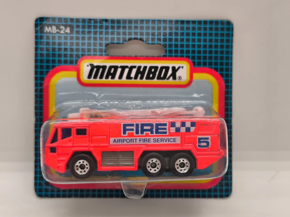 FIRE AIRPORT FIRE SERVICE NEONROT  MATCHBOX SUPERFAST MB24 VON 1991 OVP BOX - Bild 1 von 4