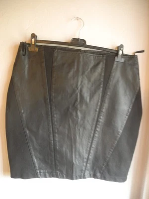 JUPE DOUBLÉE PATRICE BREAL SIMILI CUIR TISSU 44 TBE - Photo 1/4