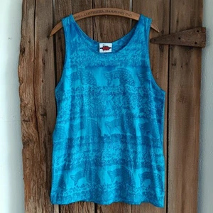 Camiseta sin mangas Richter azul verdoso con estampado de peces batik para hombre grande de algodón *A - Imagen 1 de 8