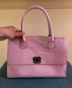 Pink Crocodile Embossed Satchel with Silver Lock Purse - Picture 1 of 4