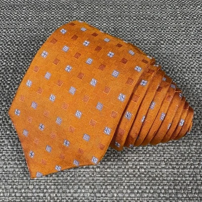 Corbata para hombre David Donahue naranja geométrica foulard seda 59" x 3 1/4" EE. UU. Foto 1 de 4