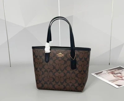 Mini fourre-tout femme Coach City toile signature noir/marron CN733 sortie NEUF - Photo 1/4