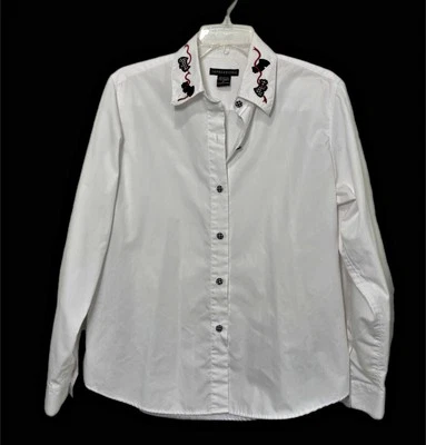 Impressions Mujer Blanco Abotonado Talla 12 Bordado Novedad Preppy Scottie Dogs Foto 1 de 4