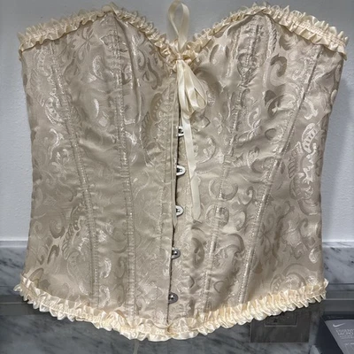 Womens Corset Waist Cincher Bustier Lace Up Lingerie Size M Beige/Tan Brocade - Image 1 of 4