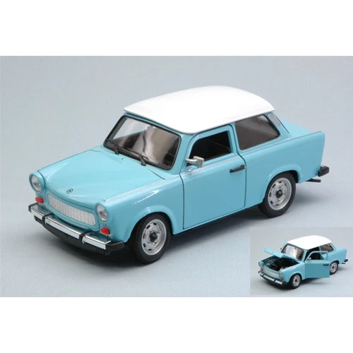 TRABANT 601 1964-1990 LIGHT BLUE WITH WHITE ROOF 1:24 Welly Auto Stradali Modell - Immagine 1 di 1