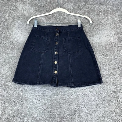 Minifalda vaquera BDG línea A para mujer XS negra parche bolsillo botón a presión algodón Foto 1 de 4