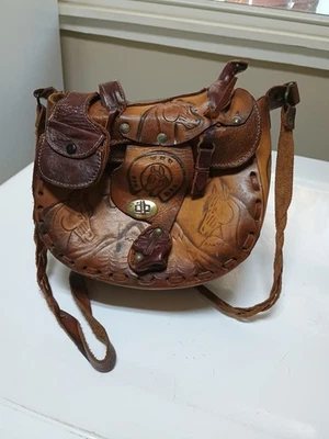Bolsa de sela vintage de couro genuíno ocidental feita no México - Imagem 1 de 4