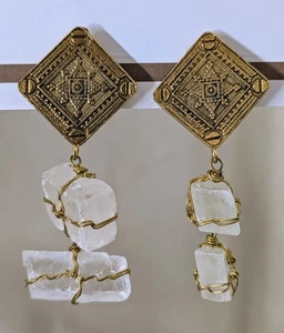 Another Phase by Karen Roache Raw Quart Crystal 3.25" Clip Earrings - Picture 1 of 6