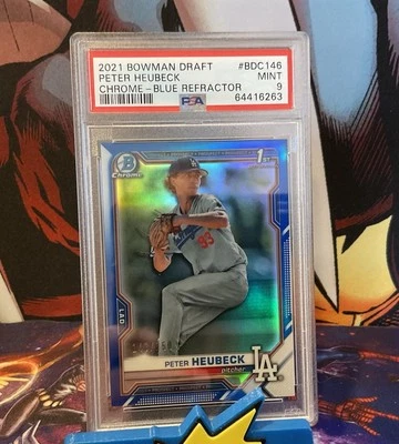 2021 Bowman Draft Chrome-Blue Refractor 1st  Serial # 143/150 Peter Heubeck Psa9 - Image 1 of 4