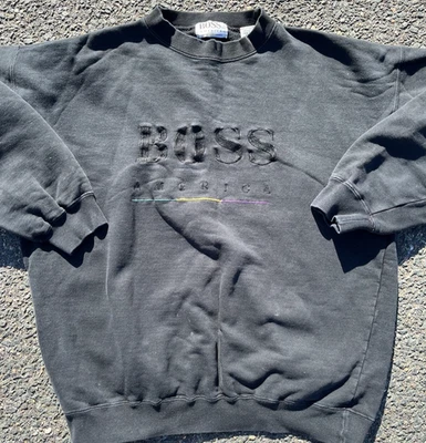 Sudadera de Colección BOSS America Años 90 Streetwear Cuello Redondo Talla L Grande Negra Foto 1 de 4